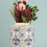 Etnik Mavi-Beyaz Dekoratif Vazo