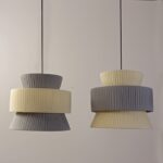 Pileli Krep Gri & Krem Demor Kumaş Avize Seti