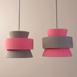 Pileli Krep Gri &Pembe Demor Kumaş Avize Seti