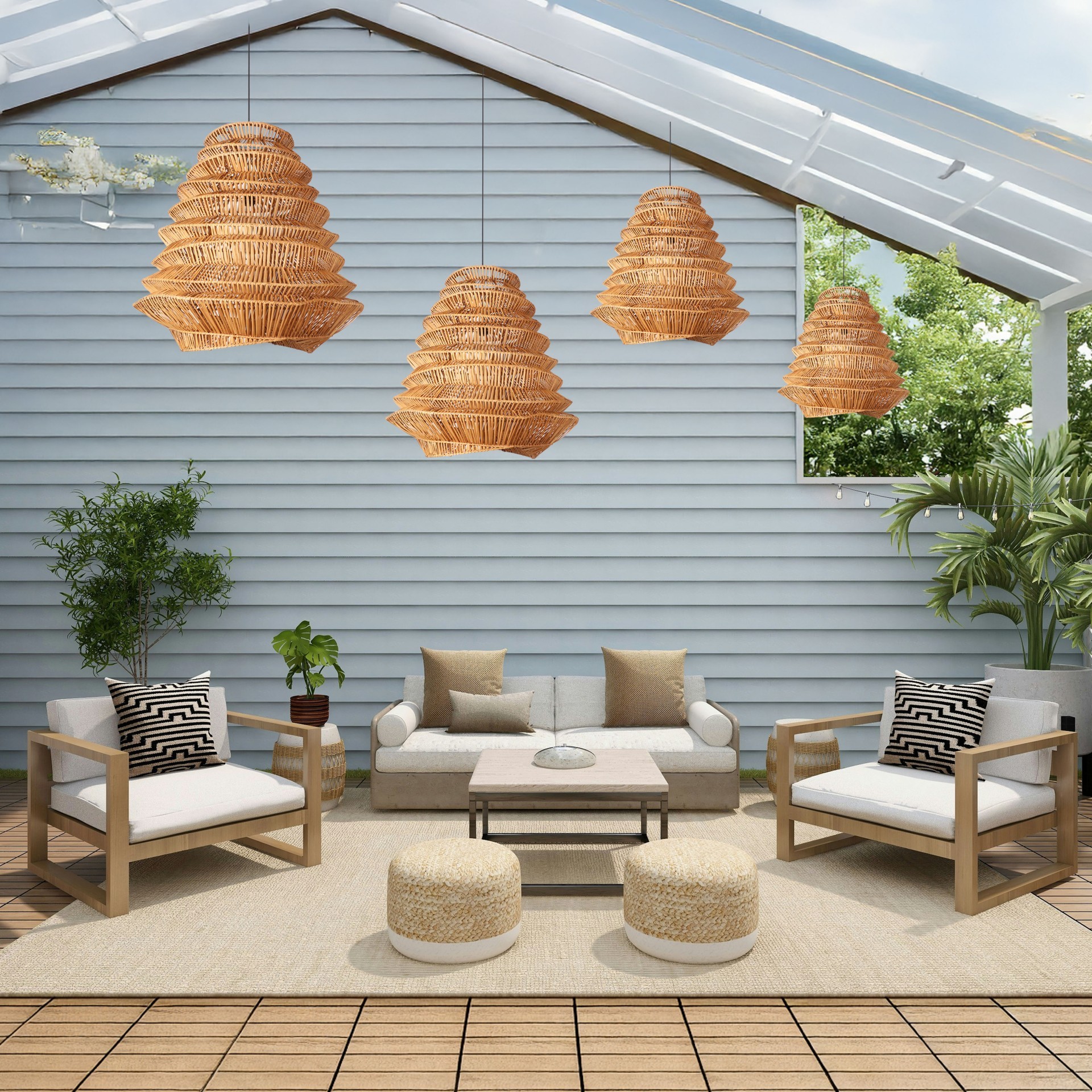 rttn-avz-set1 f1 Rattan Olivia Aydınlatma 4'lü Set - Görsel 1